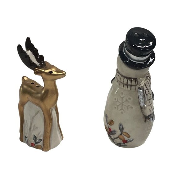 Fitz And Floyd Winters Wonder Snowman & Reindeer Salt And Pepper Shakers Set - Picture 2 of 6